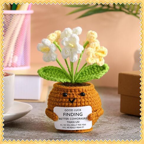 Coworker Leaving Gifts for Women Men, Handmade Positive Flower Doll Crochet with Card Farewell Going Away Goodbye Gifts for Employee Coworker Teacher Friends Her Retirement(Lovely Style) in Saudi Arabia