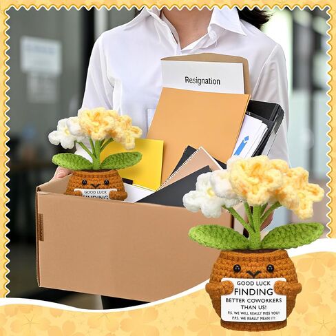 Coworker Leaving Gifts for Women Men, Handmade Positive Flower Doll Crochet with Card Farewell Going Away Goodbye Gifts for Employee Coworker Teacher Friends Her Retirement(Lovely Style) in Saudi Arabia