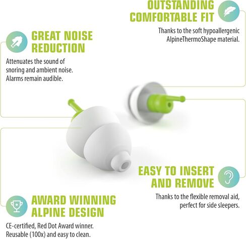 Alpine SleepSoft Sleeping Earplugs - Ultra Soft Filter for Side Sleeper - Reduce Noises & Improve Sleep - Reusable, Hygienic, Hypoallergenic Hearing Protection for Adults with Long Lasting Comfort in Saudi Arabia