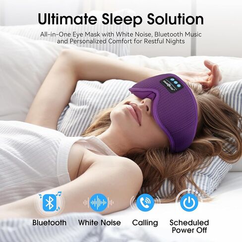 MUSICOZY White Noise Sleep Mask Headphones with 16 Soothing Sounds, Bluetooth Sleep Mask 3D Wireless Music Sleeping Headphones for Side Sleeper in Kuwait