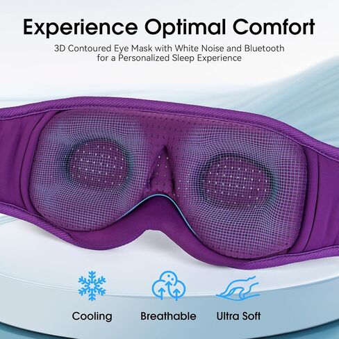 MUSICOZY White Noise Sleep Mask Headphones with 16 Soothing Sounds, Bluetooth Sleep Mask 3D Wireless Music Sleeping Headphones for Side Sleeper in Kuwait