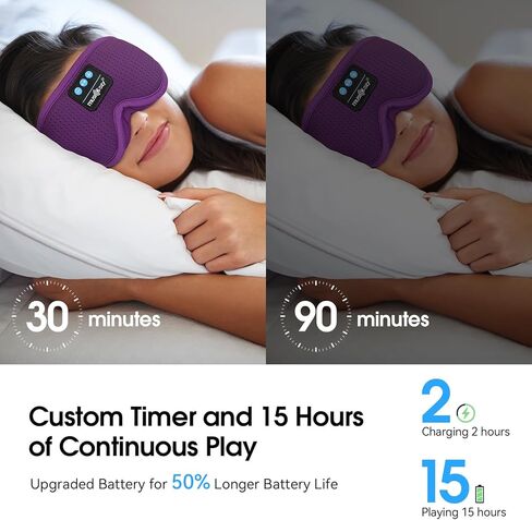 MUSICOZY White Noise Sleep Mask Headphones with 16 Soothing Sounds, Bluetooth Sleep Mask 3D Wireless Music Sleeping Headphones for Side Sleeper in Kuwait