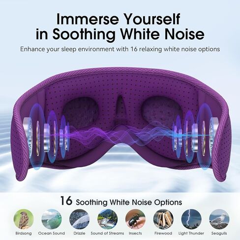 MUSICOZY White Noise Sleep Mask Headphones with 16 Soothing Sounds, Bluetooth Sleep Mask 3D Wireless Music Sleeping Headphones for Side Sleeper in Kuwait