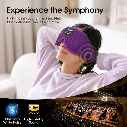 MUSICOZY White Noise Sleep Mask Headphones with 16 Soothing Sounds, Bluetooth Sleep Mask 3D Wireless Music Sleeping Headphones for Side Sleeper in Kuwait