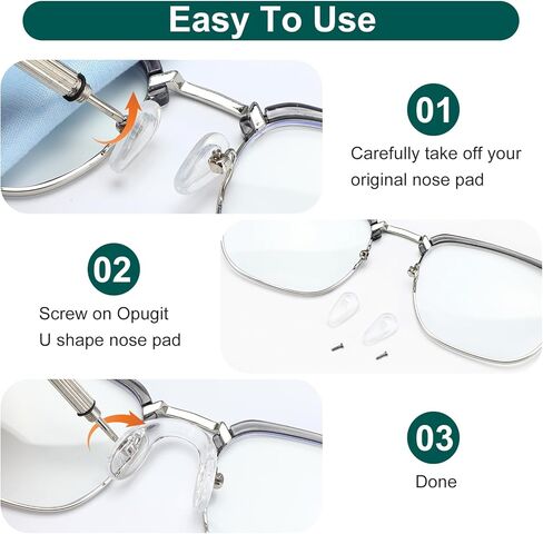 وسادات أنف للنظارات من السيليكون 24 قطعة من وسادات الأنف 3 أحجام على شكل حرف U وحزام سرج وجسر مضاد للانزلاق أداة تثبيت النظارات البديلة مع مفك براغي للكبار نظارات النظارات الشمسية in Kuwait