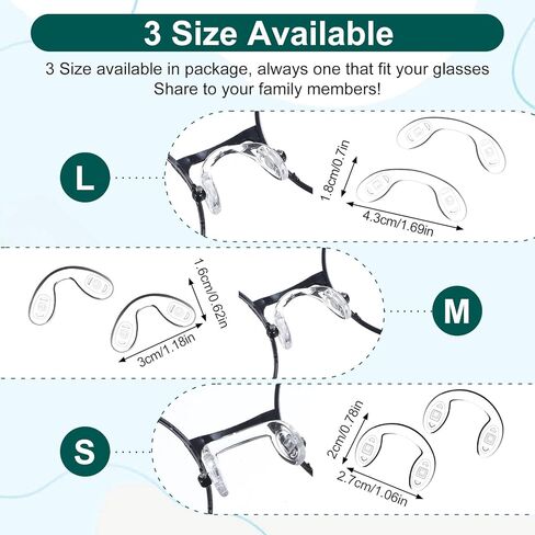 وسادات أنف للنظارات من السيليكون 24 قطعة من وسادات الأنف 3 أحجام على شكل حرف U وحزام سرج وجسر مضاد للانزلاق أداة تثبيت النظارات البديلة مع مفك براغي للكبار نظارات النظارات الشمسية in Kuwait