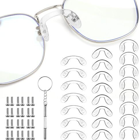 وسادات أنف للنظارات من السيليكون 24 قطعة من وسادات الأنف 3 أحجام على شكل حرف U وحزام سرج وجسر مضاد للانزلاق أداة تثبيت النظارات البديلة مع مفك براغي للكبار نظارات النظارات الشمسية in Kuwait