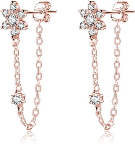SLUYNZ Sterling Silver CZ Flower Dangle Earrings Chain for Women Teen Girls Flower Drop Earrings Studs in Saudi Arabia