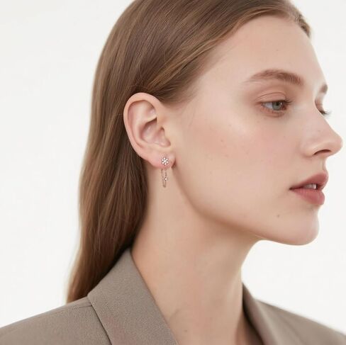 SLUYNZ Sterling Silver CZ Flower Dangle Earrings Chain for Women Teen Girls Flower Drop Earrings Studs in Saudi Arabia