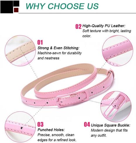 Women Skinny Belts 6 Pack, PU Leather Thin Waist Belts for Dresses, Jeans, Pants with Buckle, Fashion Slim Leather for outfit in Saudi Arabia