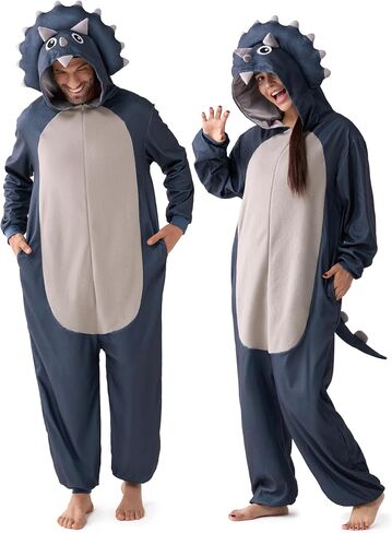 Spooktacular Creations Adults Unisex Pajama, Simple Bear Hooded Jumpsuit Costume with Hat, Brown Bear Zip-Up Hooded Sleepwear for Halloween Cosplay Costume,L in Kuwait