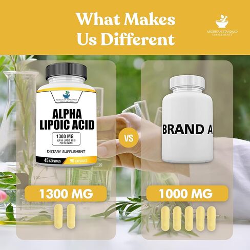 American Standard Supplements Alpha Lipoic Acid 1300mg Per Serving - Vegan, Gluten Free, Non-GMO, 60 Capsules, 30 Servings in Saudi Arabia