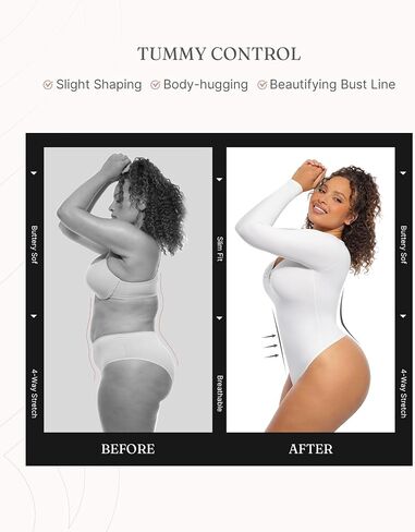 FeelinGirl Shapewear Bodysuit for Women Long Sleeve Tummy Control Body Suits Seamless Thong Body Shaper in Kuwait