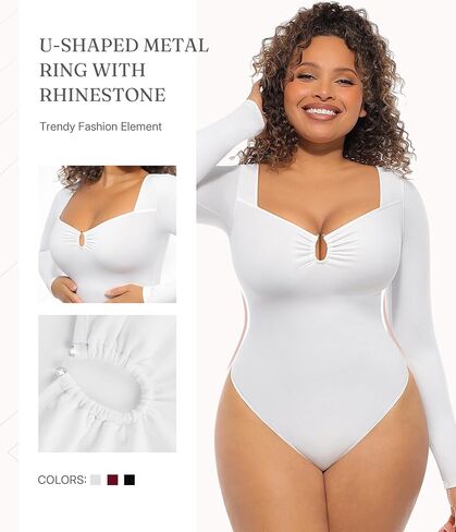 FeelinGirl Shapewear Bodysuit for Women Long Sleeve Tummy Control Body Suits Seamless Thong Body Shaper in Kuwait