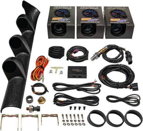 حزمة قياس GlowShift متوافقة مع Volkswagen VW Golf 1999-2005 - ملون 7 ألوان 30 رطل لكل بوصة مربعة/فراغ، ضغط الزيت 100 رطل لكل بوصة مربعة ومقاييس نسبة الهواء/الوقود الرقمية ذات النطاق العريض - جراب عمود ثلاثي أسود in Saudi Arabia