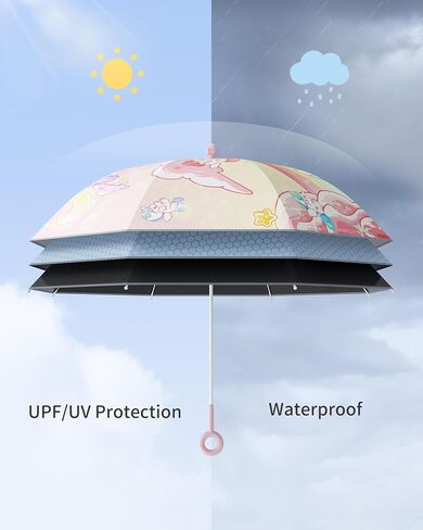 HOUSTIN Kids Umbrella – Lightweight & Fun Design with 360° Reflective Strips, Safety Anti-Pinch Mechanism, Perfect for Rain or Shine, Ages 3-10 – Ideal Outdoor Umbrella for Children in Saudi Arabia