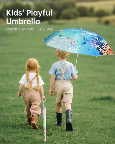 HOUSTIN Kids Umbrella – Lightweight & Fun Design with 360° Reflective Strips, Safety Anti-Pinch Mechanism, Perfect for Rain or Shine, Ages 3-10 – Ideal Outdoor Umbrella for Children in Saudi Arabia