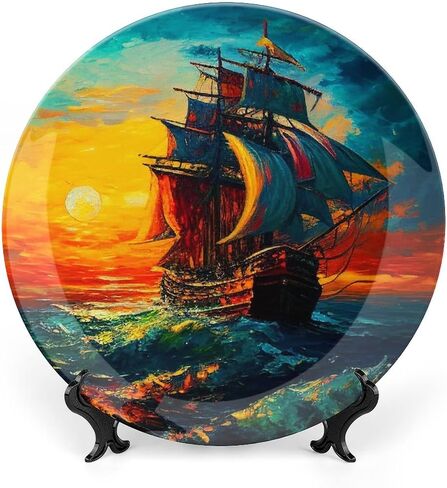 Decorative Plates, Cat on The Window Spring Painting Ceramic Dinner Plate Home Wobble-Plate with Display Stand, Wall Hanging Decor for Living Dining Room Kitchen Household 6 Inch in Kuwait