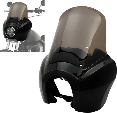 KUAFU Front Upper Fairing Cover Compatible with 1987-2017 Harley Davidson Dyna Super Glide T-Sport FXDXT FXR 15" Windshield Windscreen Black & Smoke in Saudi Arabia