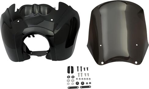 KUAFU Front Upper Fairing Cover Compatible with 1987-2017 Harley Davidson Dyna Super Glide T-Sport FXDXT FXR 15" Windshield Windscreen Black & Smoke in Saudi Arabia