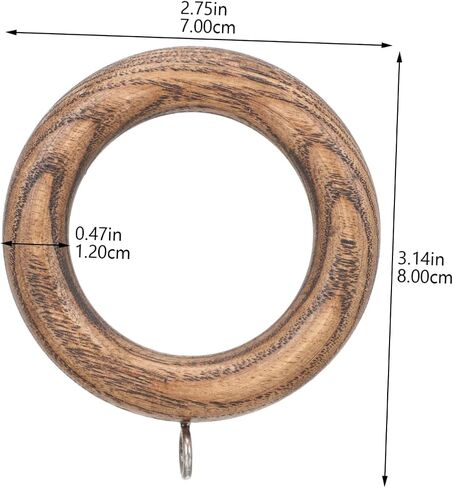 2pcs Wooden Curtain Rings for Easy Sliding Replacement Hooks for Drapes Heavy-Duty Decorative Curtain Rod Accessories Walnut Finish in Saudi Arabia