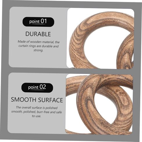 2pcs Wooden Curtain Rings for Easy Sliding Replacement Hooks for Drapes Heavy-Duty Decorative Curtain Rod Accessories Walnut Finish in Saudi Arabia