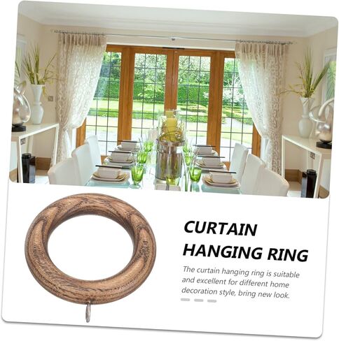 2pcs Wooden Curtain Rings for Easy Sliding Replacement Hooks for Drapes Heavy-Duty Decorative Curtain Rod Accessories Walnut Finish in Saudi Arabia