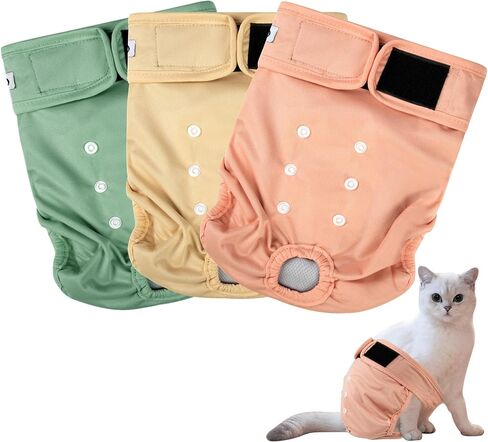 Cat Diapers, Reusable Cat Diapers with Good Absorbency, Washable Diapers for Kittens & Cats, Secure Fit (3 Pack) in Kuwait