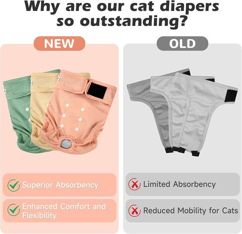 Cat Diapers, Reusable Cat Diapers with Good Absorbency, Washable Diapers for Kittens & Cats, Secure Fit (3 Pack) in Kuwait