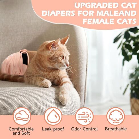 Cat Diapers, Reusable Cat Diapers with Good Absorbency, Washable Diapers for Kittens & Cats, Secure Fit (3 Pack) in Kuwait