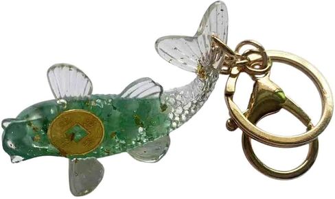 BattleTim Koi Fish Keychain Feng Shui Crystal Epoxy Natural Stone Key Ring Healing Gemstone Gift Keyring Bag Accessory in Kuwait
