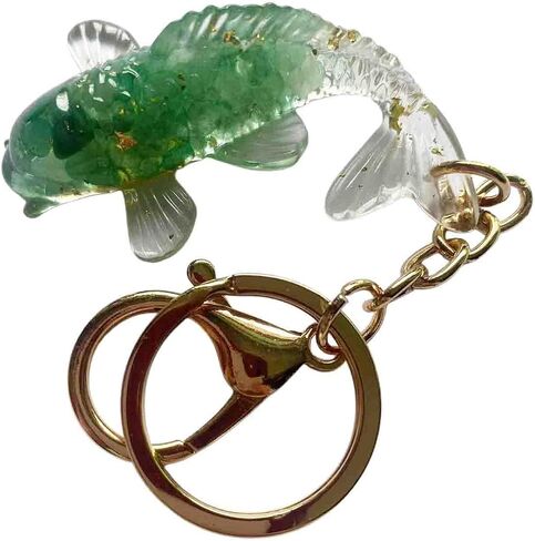 BattleTim Koi Fish Keychain Feng Shui Crystal Epoxy Natural Stone Key Ring Healing Gemstone Gift Keyring Bag Accessory in Kuwait