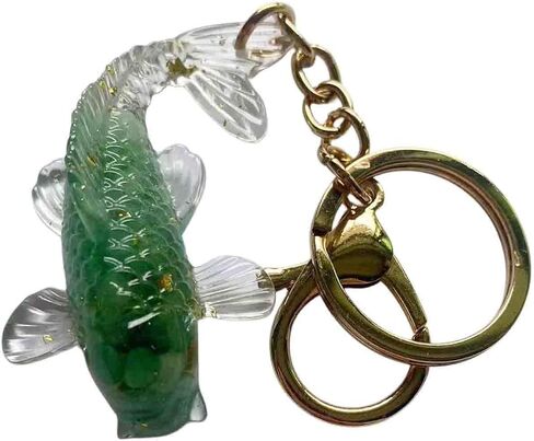 BattleTim Koi Fish Keychain Feng Shui Crystal Epoxy Natural Stone Key Ring Healing Gemstone Gift Keyring Bag Accessory in Kuwait