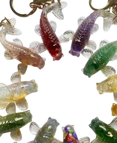 BattleTim Koi Fish Keychain Feng Shui Crystal Epoxy Natural Stone Key Ring Healing Gemstone Gift Keyring Bag Accessory in Kuwait