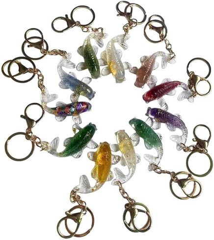 BattleTim Koi Fish Keychain Feng Shui Crystal Epoxy Natural Stone Key Ring Healing Gemstone Gift Keyring Bag Accessory in Kuwait