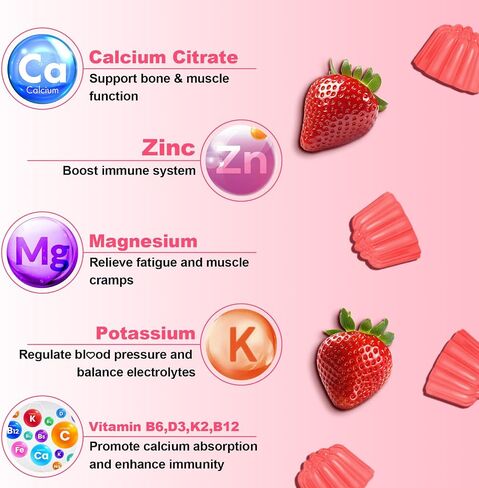 1200mg Calcium Citrate Gummies - Chewable Calcium Gummies for Bone, Muscle, Teeth, Immune Support, High Absorption Calcium Supplements for Women & Men Sugar Free Strawberry Flavor 60 Count in Saudi Arabia