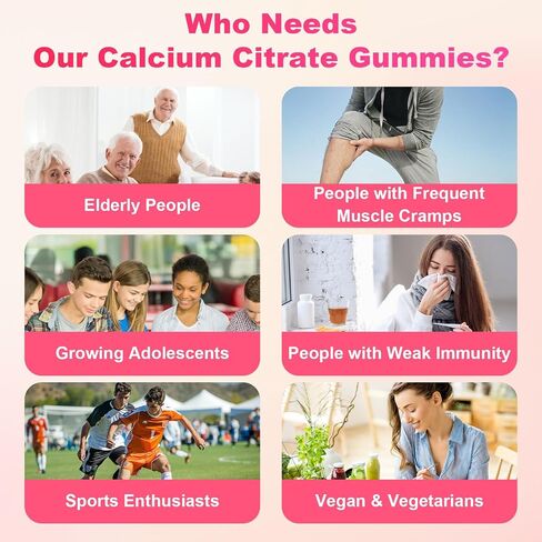 1200mg Calcium Citrate Gummies - Chewable Calcium Gummies for Bone, Muscle, Teeth, Immune Support, High Absorption Calcium Supplements for Women & Men Sugar Free Strawberry Flavor 60 Count in Saudi Arabia