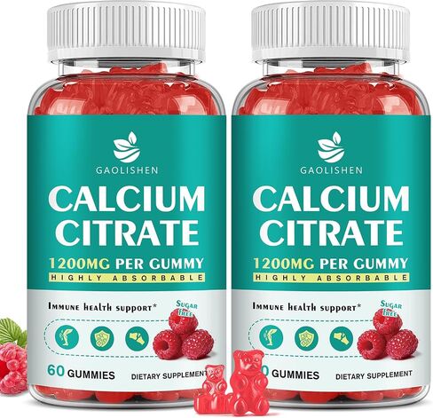 Sugar Free Calcium Citrate 1200mg with Vitamin D3 Supplements Gummies,Calcium Gummies with Vitamin D3,K2 for Women & Men,Calcium Magnesium Zinc for Bone Muscle Healthy,Raspberry Flavor,60 Day Supply in Saudi Arabia