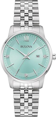Bulova Ladies Quartz Dress Classic Watch, Silver-Tone Stainless Steel Bracelet, Aqua Dial, Calendar Style: 96P259 in Kuwait