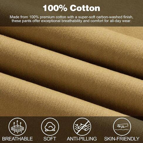 LETAOTAO Men's Big and Tall Cotton Relaxed Soft Fit Twill Pants Elasticized Comfort Waistband with Zipper Fly and Pockets in Saudi Arabia