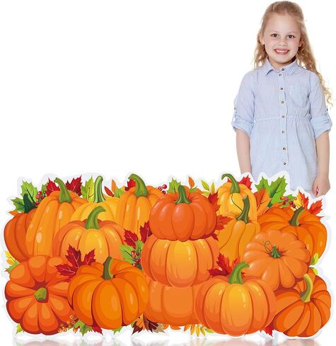 Geelin 24" H Pumpkin Cardboard Cutout Stand up Fall Party Decoration Harvest Life Size Photo Props Pumpkin Maple Leaf Backdrop for Autumn Halloween Thanksgiving Festival Party Supplies in Saudi Arabia