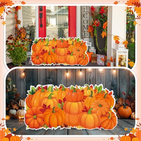 Geelin 24" H Pumpkin Cardboard Cutout Stand up Fall Party Decoration Harvest Life Size Photo Props Pumpkin Maple Leaf Backdrop for Autumn Halloween Thanksgiving Festival Party Supplies in Saudi Arabia