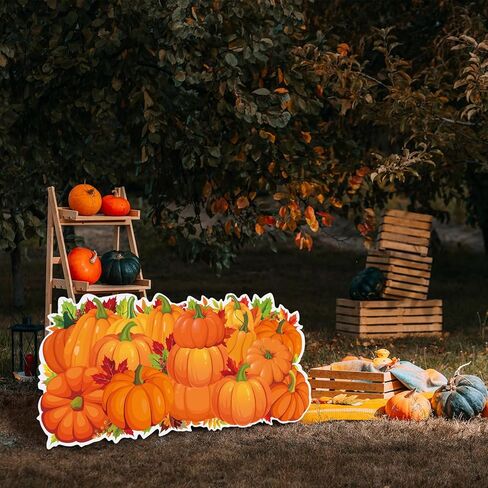 Geelin 24" H Pumpkin Cardboard Cutout Stand up Fall Party Decoration Harvest Life Size Photo Props Pumpkin Maple Leaf Backdrop for Autumn Halloween Thanksgiving Festival Party Supplies in Saudi Arabia