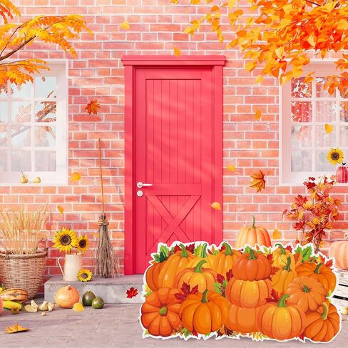 Geelin 24" H Pumpkin Cardboard Cutout Stand up Fall Party Decoration Harvest Life Size Photo Props Pumpkin Maple Leaf Backdrop for Autumn Halloween Thanksgiving Festival Party Supplies in Saudi Arabia
