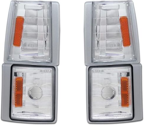 7422452348357 متوافق مع 1994-2000 GMC C10 C/K بيك اب شاحنة / سييرا سوبربان يوكون كروم مبيت مع أضواء زاوية إشارة عاكس كهرماني 4 قطع in Saudi Arabia