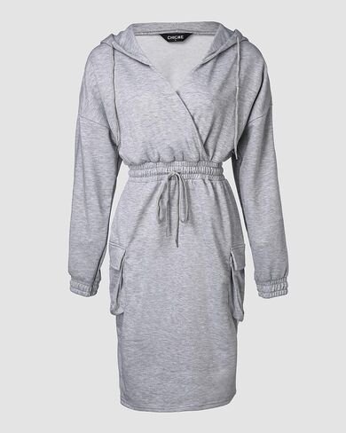 CHICME Womens Pullover Hoodie Dress 2025 Long Sleeve V Neck Wrap Drawstring Waist Casual Sweatshirt Dress with Flap Pockets in Saudi Arabia
