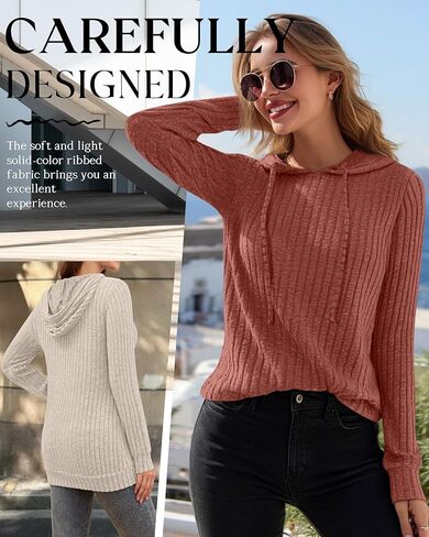 Huukeay 3 Pack Hoodies for Women Lightweight Sweaters Long Sleeve Top Ribbed Knit Hooded Workout Sweatshirts Pullover in Saudi Arabia