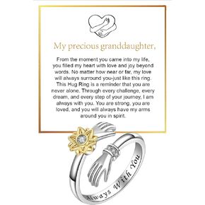 Granddaughter Daughter Hug Ring For Hope Rings, Stainless Steel Inspirational Jewelry Engraved Always With You Love You Forever Message Adjustable Non Tarnish Jewelry Birthday Gift Card in Saudi Arabia