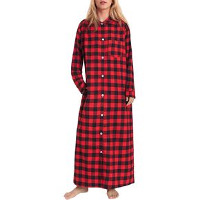 Latuza Women's Button Down Flannel Nightgown Long Sleeve Full Length in Kuwait