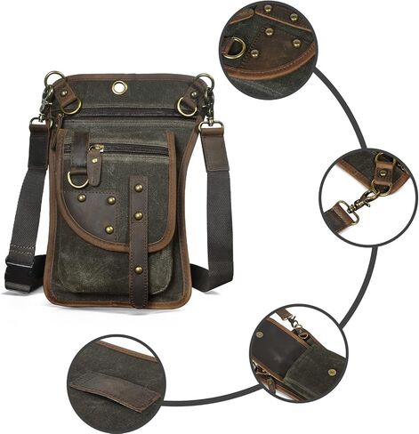 Water Resistant Canvas + Leather Motorcycle Travel Fanny Waist Pack Drop Thigh Leg Bag Pouch For Men Women FB2141 (100% Genuine Leather-C-Blue) in Kuwait